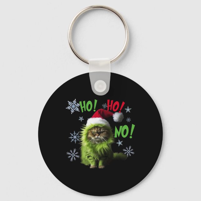 Ho Ho No - Funny D Cat Christmas  Key Ring (Front)