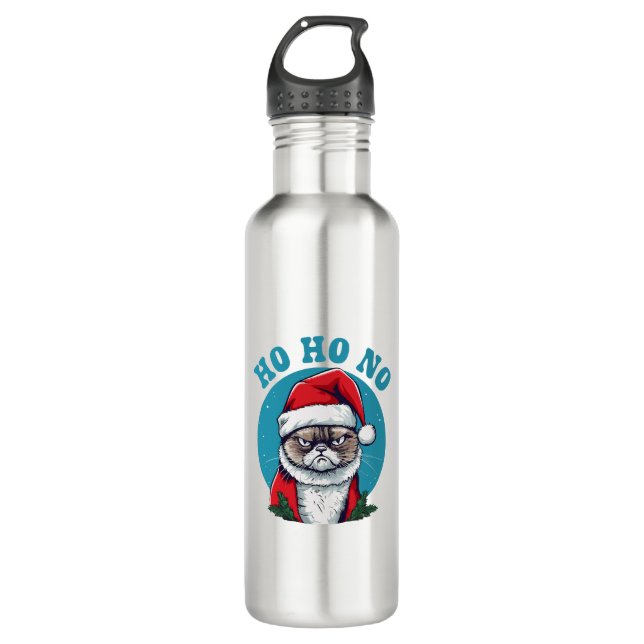 Ho ho no - funny grumpy santa cat 710 ml water bottle (Front)