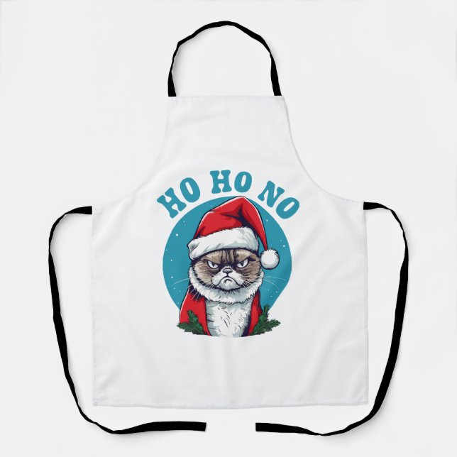Ho ho no - funny grumpy santa cat apron (Front)