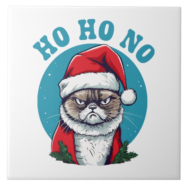 Ho ho no - funny grumpy santa cat ceramic tile (Front)