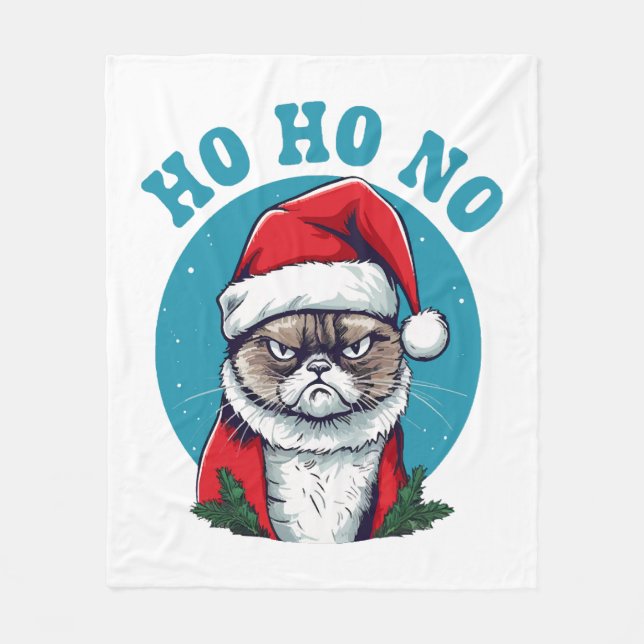 Ho ho no - funny grumpy santa cat fleece blanket (Front)
