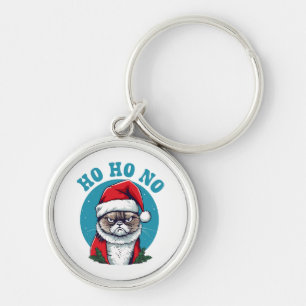 Ho ho no - funny grumpy santa cat key ring