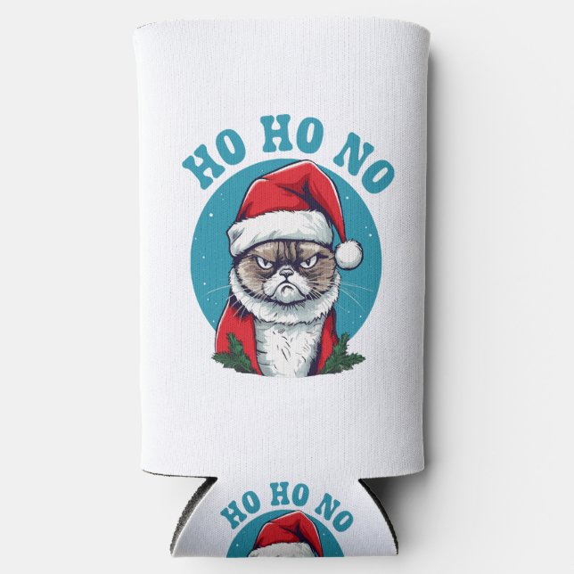 Ho ho no - funny grumpy santa cat seltzer can cooler (Front)