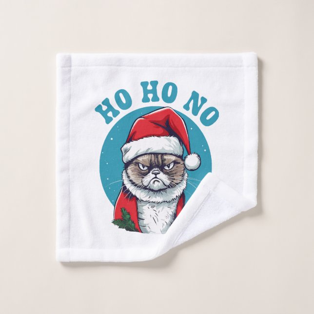 Ho ho no - funny grumpy santa cat wash cloth (Wash Cloth)