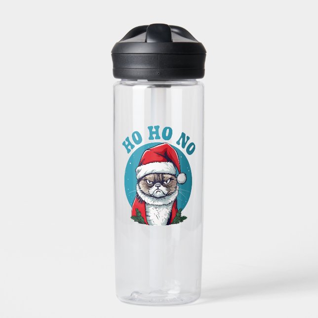 Ho ho no - funny grumpy santa cat water bottle (Front)