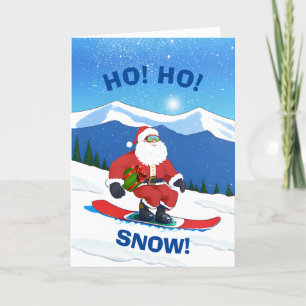 Ho Ho Snow Christmas Santa Claus Snowboarding  Holiday Card
