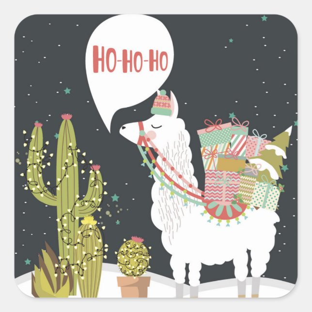 Ho-HoHo Holiday Llama Square Sticker (Front)