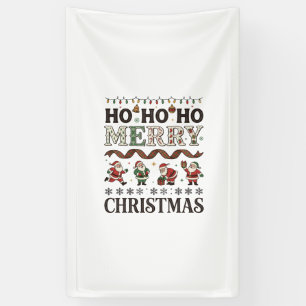 Ho Merry Christmas Santas Plaid Ribbon Banner