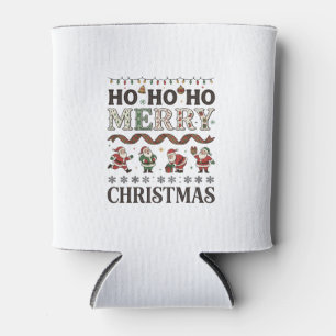 Ho Merry Christmas Santas Plaid Ribbon Can Cooler