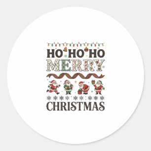 Ho Merry Christmas Santas Plaid Ribbon Classic Round Sticker