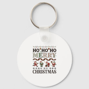 Ho Merry Christmas Santas Plaid Ribbon Key Ring