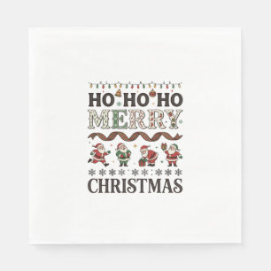 Ho Merry Christmas Santas Plaid Ribbon Napkin