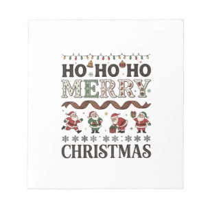 Ho Merry Christmas Santas Plaid Ribbon Notepad