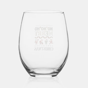 Ho Merry Christmas Santas Plaid Ribbon Stemless Wine Glass