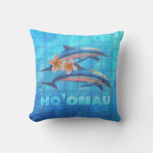 HO’OMAU Hawaiian Dolphins Primitive Collage Cushion