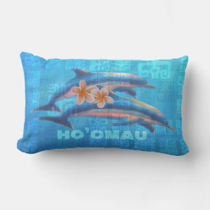 HO’OMAU Hawaiian Dolphins Primitive Collage Lumbar Cushion