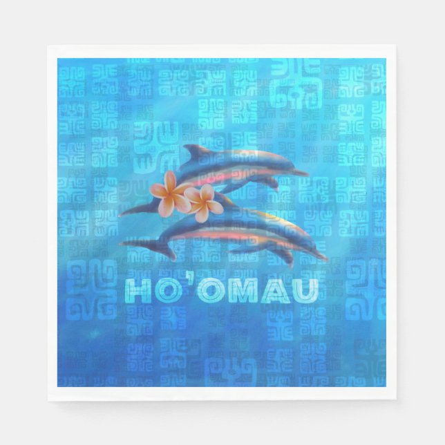 HO’OMAU Hawaiian Dolphins Primitive Collage Napkin (Front)
