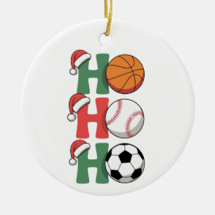 Ho Santa Christmas Basketball Baseball Soccer Xmas Ceramic Ornament