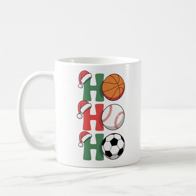 Ho Santa Christmas Basketball Baseball Soccer Xmas Coffee Mug (Left)