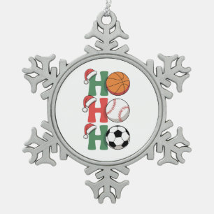 Ho Santa Christmas Basketball Baseball Soccer Xmas Snowflake Pewter Christmas Ornament