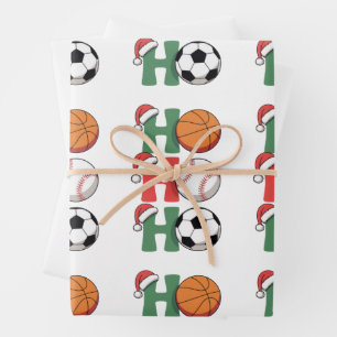 Ho Santa Christmas Basketball Baseball Soccer Xmas Wrapping Paper Sheet
