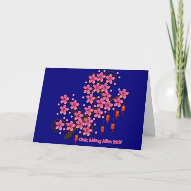Hoa Dao Happy New Year Greeting Card (Front)
