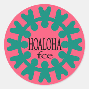 Hoaloha Teal on Pink Round Sticker