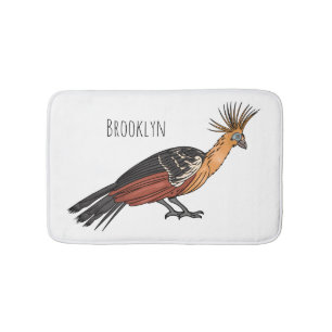 Hoatzin bird cartoon illustration bath mat