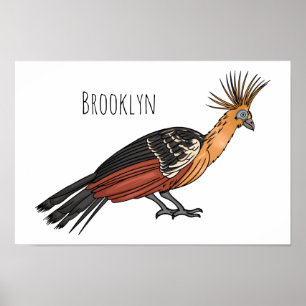 Hoatzin bird cartoon illustration  poster