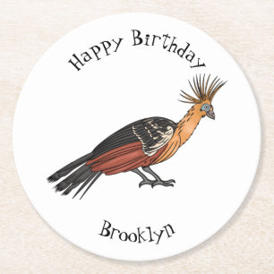 Hoatzin bird cartoon illustration round paper coaster