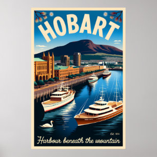 Hobart Australia Retro Travel Poster Art