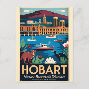 Hobart Australia Retro Travel Poster Art Postcard