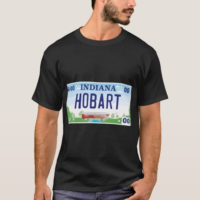 Hobart Indiana License Plate T-Shirt (Front)