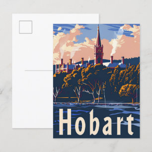 Hobart Tasmania Vintage Retro Travel Illustration Postcard