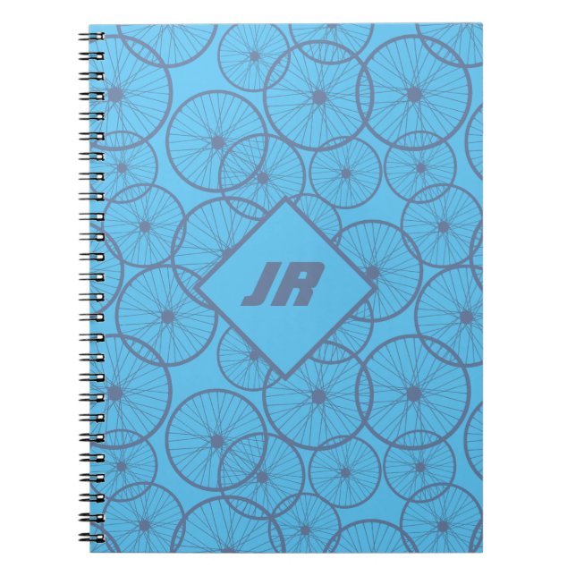 Hobbie Cyclist Bike Wheels Blue Monogrammed Notebook (Front)