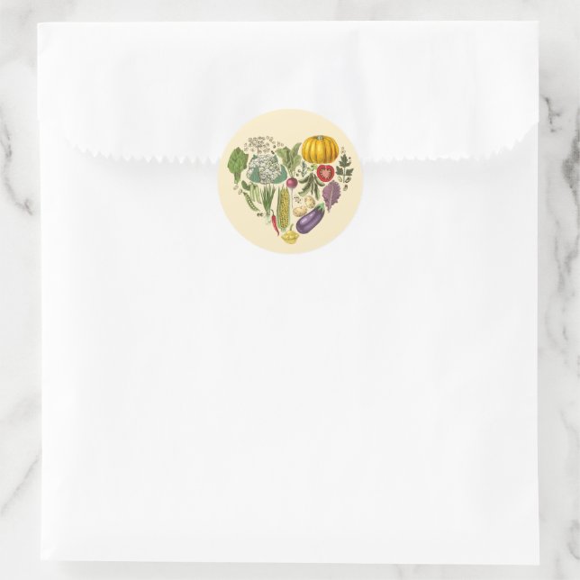 Hobby Garden Vegetable Growing Heart Classic Round Sticker (Bag)