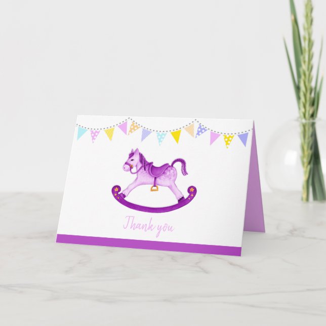 Hobby horse belated baby shower thank you card (Front)