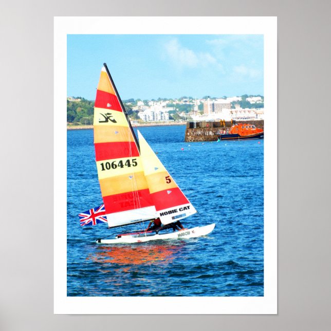Hobie sailing boat in Jersey Poster (Front)