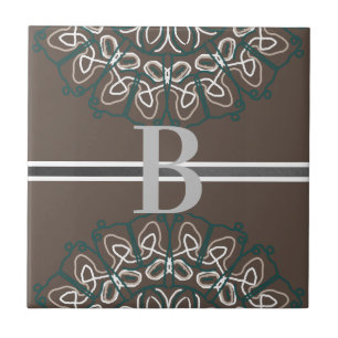 Hobo Lace Taupe Monogrammed Design Ceramic Tile