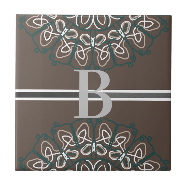 Hobo Lace Taupe Monogrammed Design Ceramic Tile (Front)
