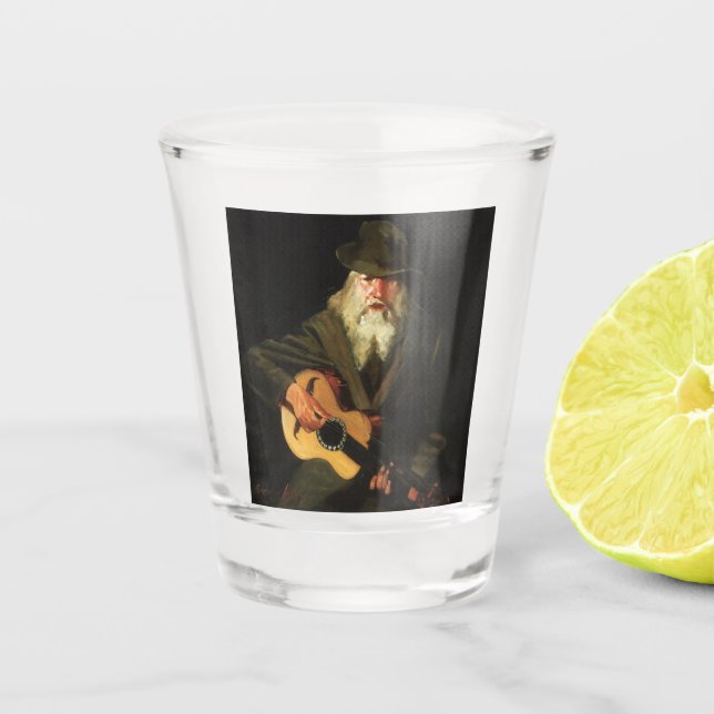 Hobo Musician (Guitarist Old Man) (Vintage) Shot Glass (Front)