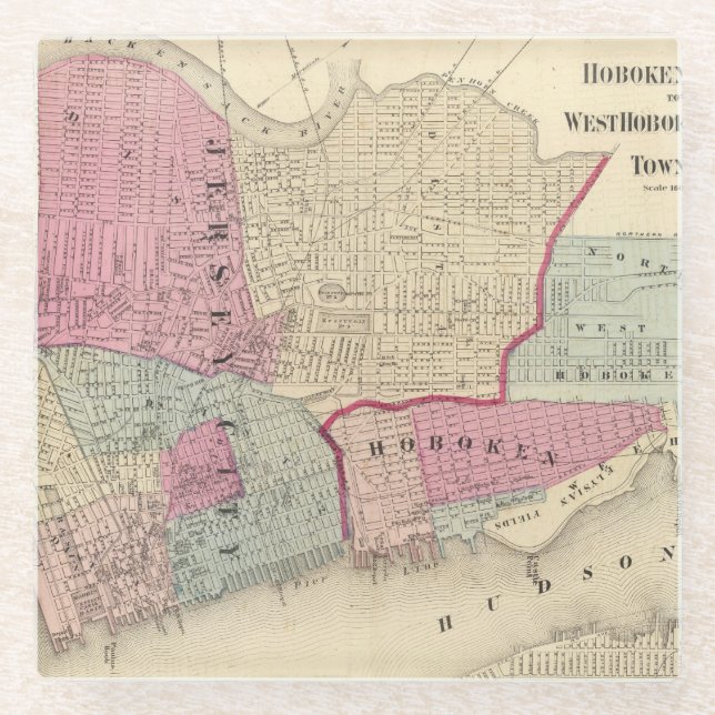 Hoboken, Jersey City Glass Coaster (Front)