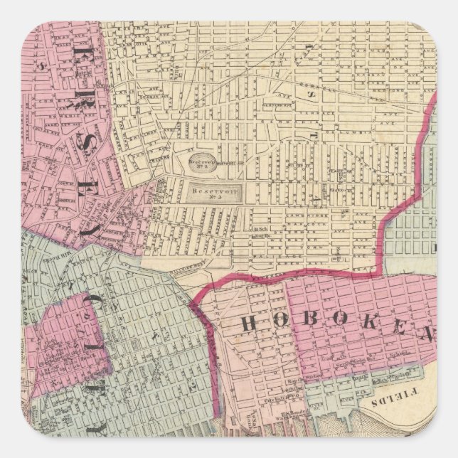 Hoboken, Jersey City Square Sticker (Front)