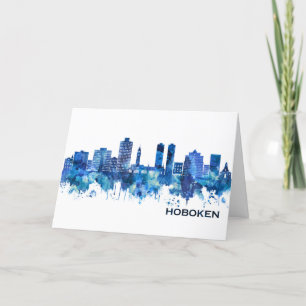 Hoboken New Jersey Skyline Blue Holiday Card