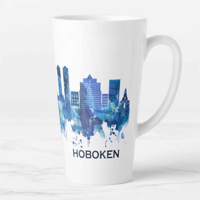 Hoboken New Jersey Skyline Blue Latte Mug (Right)