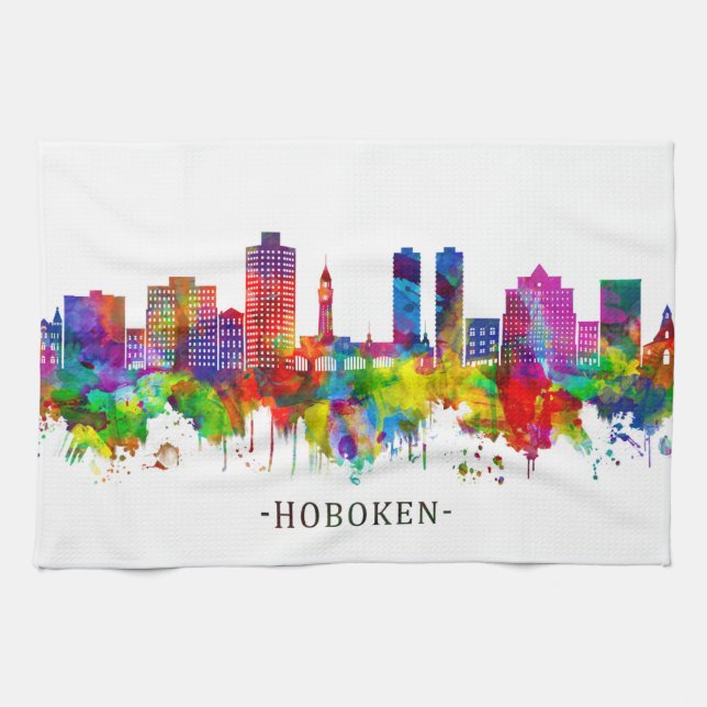Hoboken New Jersey Skyline Tea Towel (Horizontal)