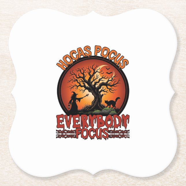 Hocas Pocus Everybody Focus Spooky Tree Witch Cat Paper Coaster (Front)