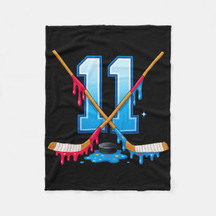 Hockey 11 Year Old Ice Cream Drip Youth 11th Birth Fleece Blanket