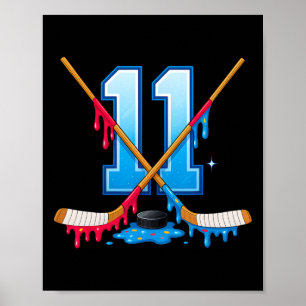 Hockey 11 Year Old Ice Cream Drip Youth 11th Birth Poster