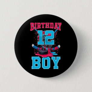 Hockey 12 Year Old Ice Cream Drip 12th Birthday Bo 6 Cm Round Badge